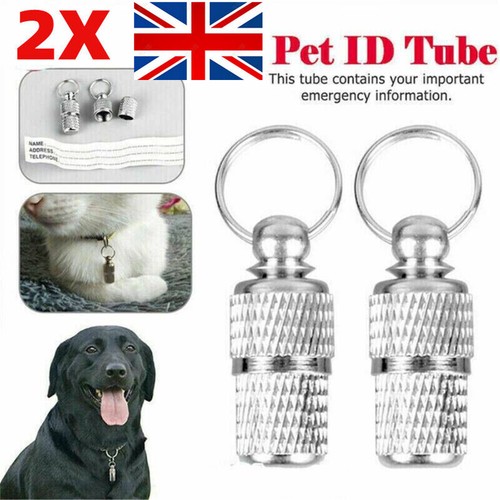 Pet ID Tag, 2 x Mini Anti-Lost Dog Tags, Tag Barrel Tube with Address Name Anti - Picture 2 of 12