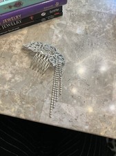 Vintage 1960s Silvertone large rhinestone hair comb with waterfall rhinestones