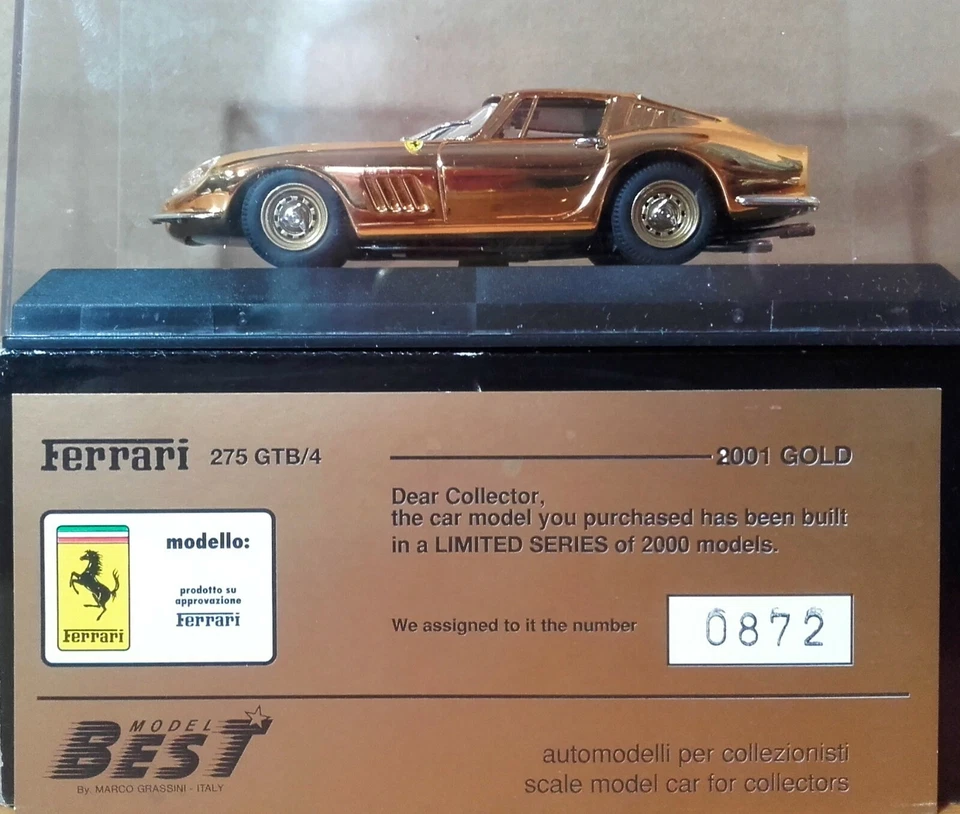 FERRARI 275 GTB/4 COUPE' BEST MODEL BY MARCO GRASSINI LIMITED #0872 GOLD 1:43 - Immagine 4 di 4
