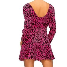 Rixo Kyla Leopard Print 100% Silk Hot Pink Cheetah Womens Mini Dress Size Large