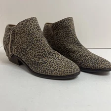 Lucky Brand Women’s Felisie Suede Leopard Fringe Leather Booties Size 8.5 M/wide