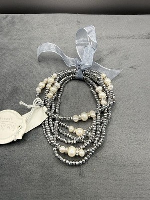 Iris And Lily Sterling Silver  Fresh Water Pearls  STRETCH MULTI NWT BRACELET