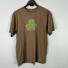 Life Is Good T-Shirt S Brown Shamrock Graphic Tee St Patrick’s Day Irish Cottage