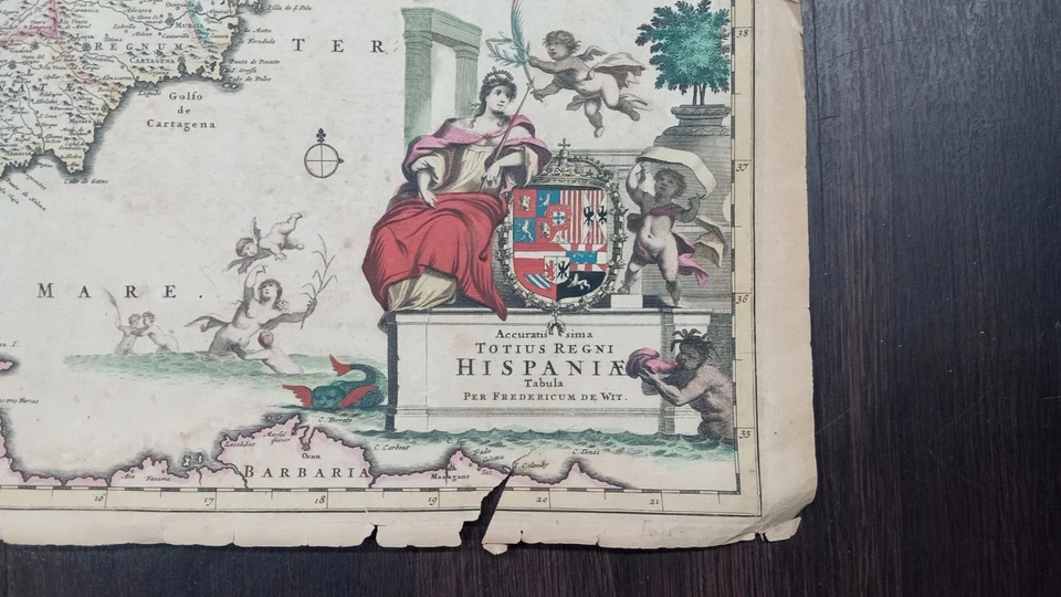 C.1680 Fredericum de Wit Hand Colored Map of Totius Regni Hispaniae - Image 2 of 4