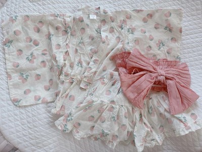 Futafuta Strawberry Jinbei Womens Yukata Pink Cotton Used Wrinkles Japan