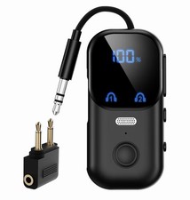 Bluetooth 5.4 Dual Pairing Transmitter, Retractable AUX, Fast Charging, Black
