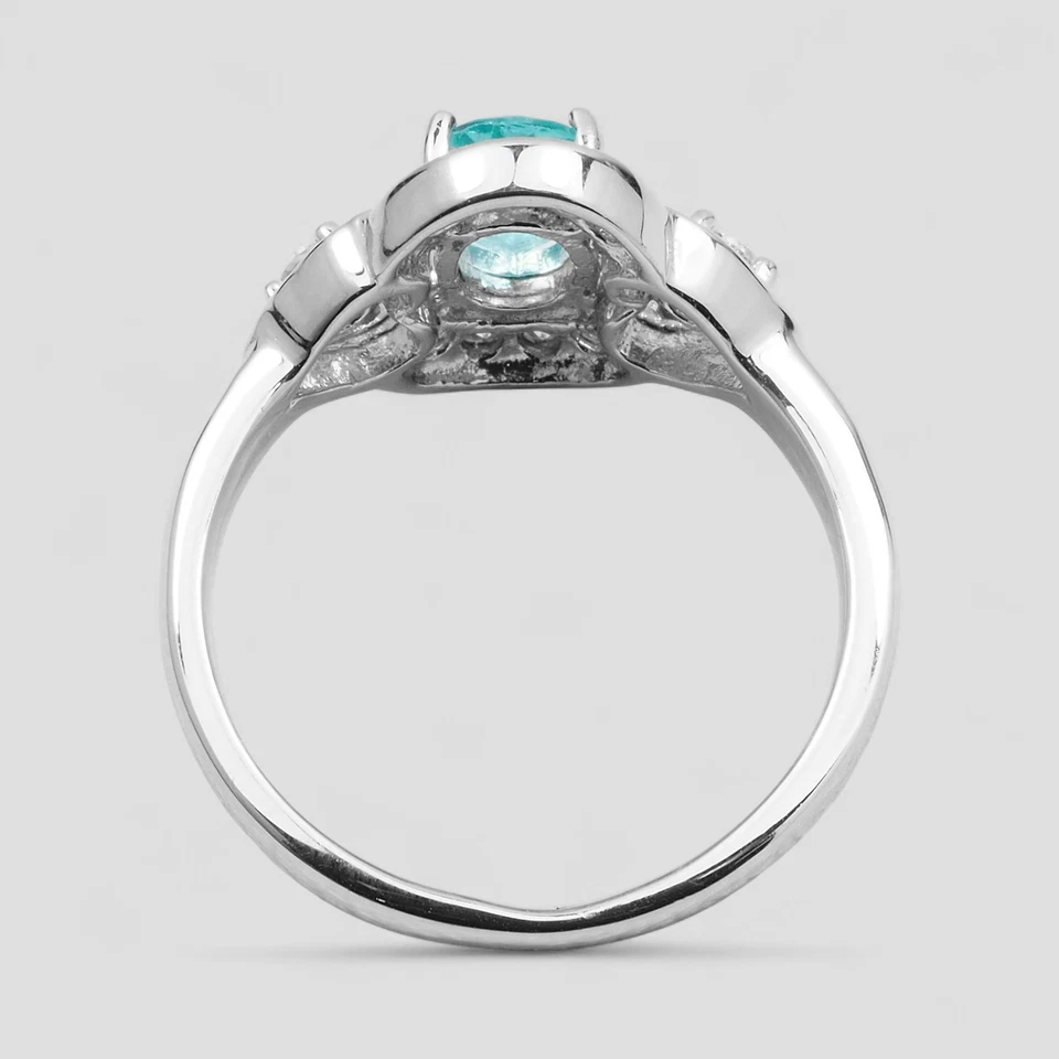 ANILLOS HECHOS A MANO DE TURMALINA PARAIBA AZUL PRÍSTINO PLATA ESTERLINA 925 ORO BLANCO Foto 4 de 4