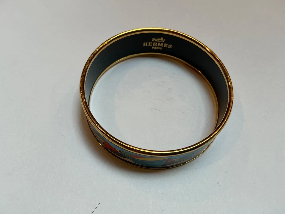 Brazalete ancho HERMES esmalte PM 65 borde dorado, THALASSA, azul, rojo, verde Foto 4 de 4