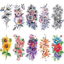 10 Sheet Colorful Flower Realistic Temporary Tattoo for Women Arm Thigh, Large S