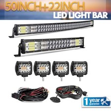 50" 22" Curved LED Light Bar Off Road with 4X 60W LED Pods Fog Lights