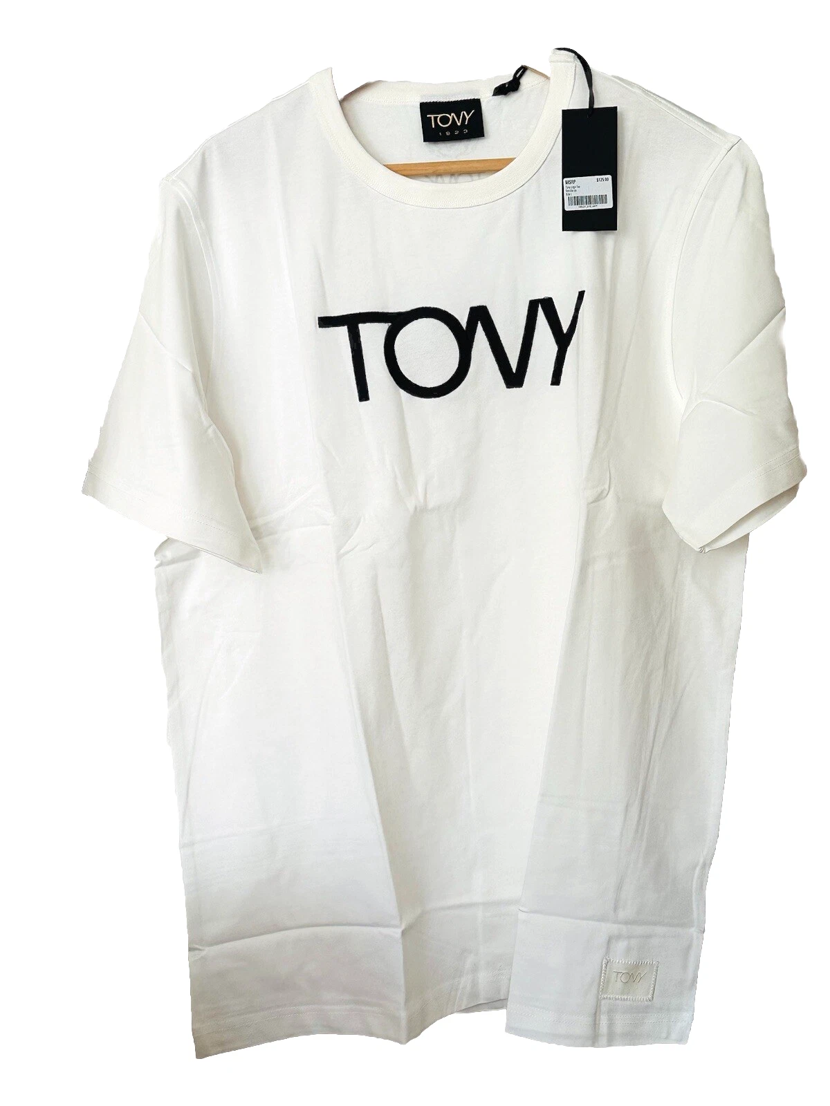 NWT TONY LOGO EMBROIDERED T- SHIRT VANILLA BEIGE COTTON MEN SIZE L SHORT SLEEVE - product detail image 1