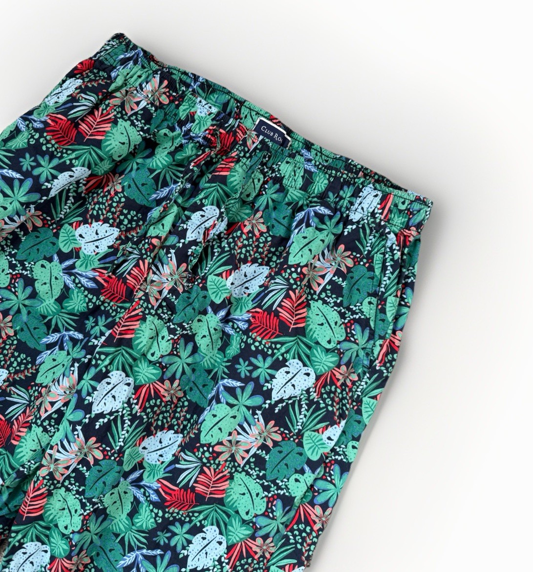 Pantalones de pijama Club Room Lounge para hombre L algodón tropical estampado de palmeras cordón