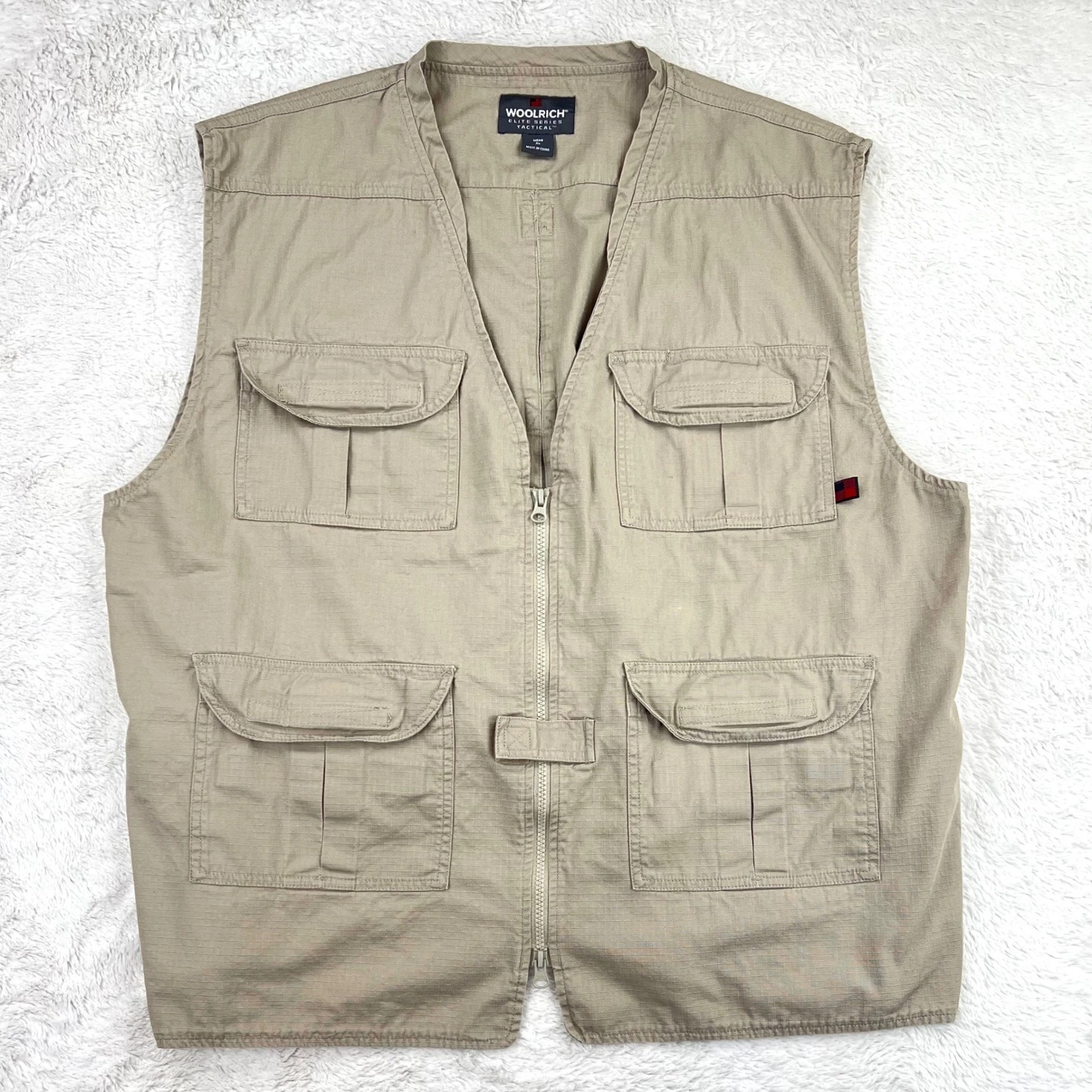 Woolrich Elite Series Tactical Vest Men's XL Khaki Cotton Outdoor Utility