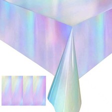 4 Pack Iridescent Plastic Tablecloths Disposable Table Cover Sparkly Foil Tab...