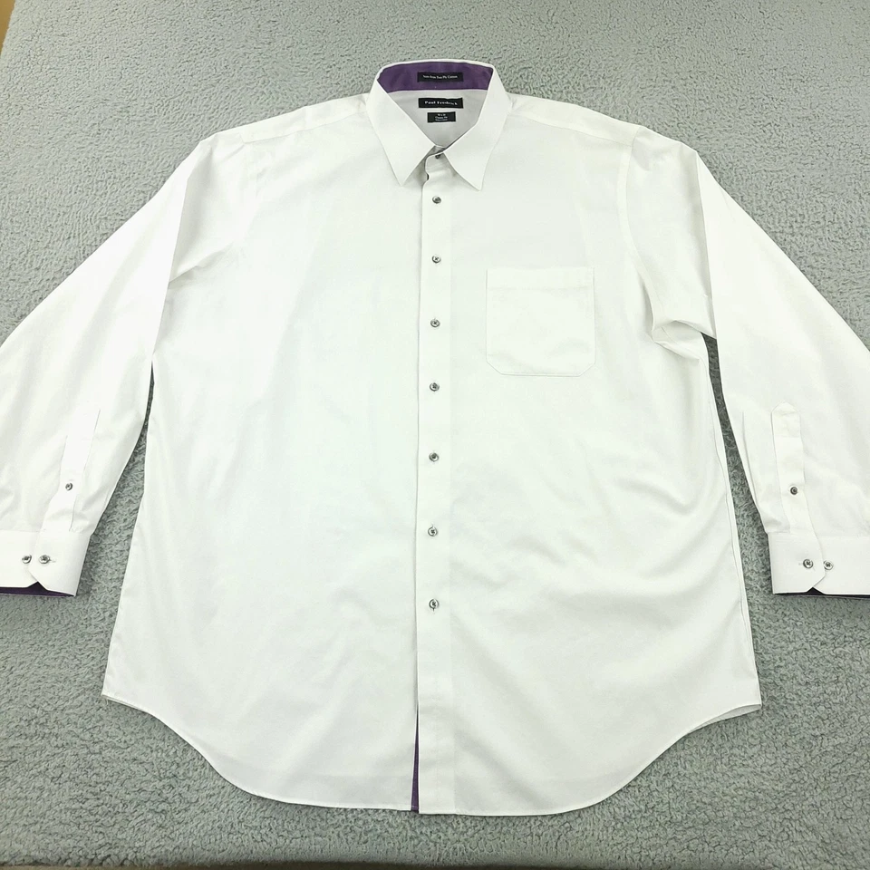 Camisa Paul Fredrick Para Hombres 18x36 Blanca Sin Hierro Calce Clásico Vestido Borde Púrpura Foto 3 de 4