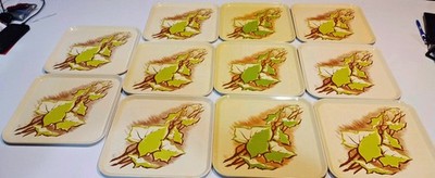 Mid Century Square Serv-a-Dish Metal Trays 10 ¾  Ivy Design 50s-60s Lot of 11