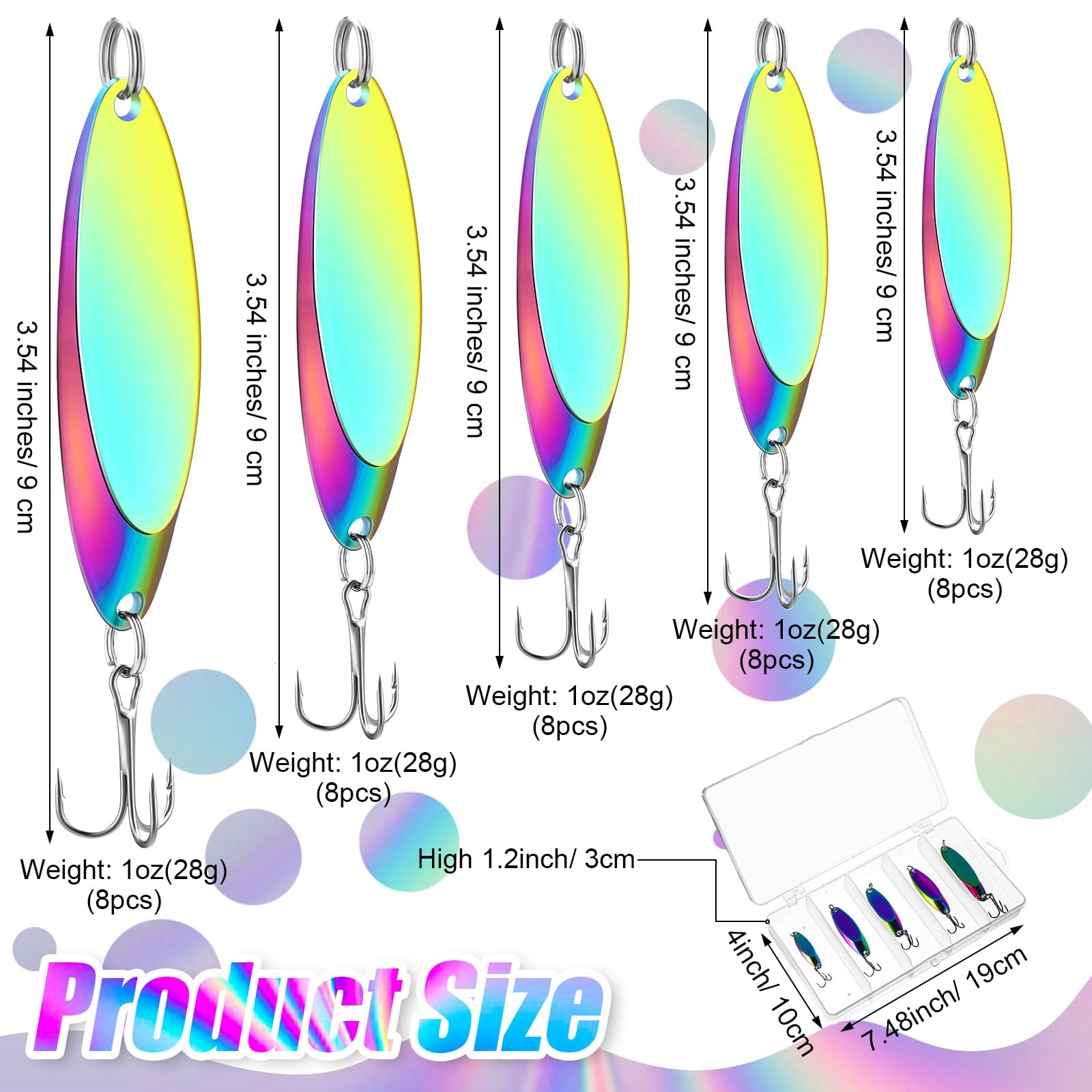 40 Pieces Fishing Lures Spoons Fishing Metal Saltwater Treble Trout Lures Har... - Image 2