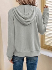 Solid Color Hooded Knit Cardigan for Women with Full Zipper and Drawstring Hem