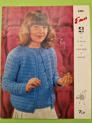 Copy Vintage Emu Häkelanleitung 6484 Kinder Pullover und Strickjacke 24-30'' 