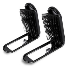 Foldable Portable Travel Hair Brush with Mirror Pocket Size 2 Pcs Hair Brush Set