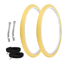 PRO+ TIRES 700 x 40 Yellow P-1134 W/ HEAVYDUTY TUBES & TIRE LEVERS 60mm Presta