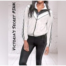 Pink Victoria's Secret Women's Anorak Jacket XS/S Gray Black Logo Full Zip