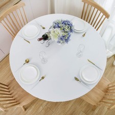 Round Fitted Vinyl Tablecloth with Elastic Edge 100 Waterproof Oil Proof PVC...