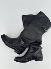 Frye Women’s Black Leather Tall Riding Boots Size 8 Knee High Pull On VTG