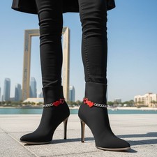 Women Silver Metal 2 Boots Chain Bracelet Shoe SET Red Heart Charm Love HANDMADE