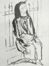 Otto Dix, Lithographie (alte Frau mit Bettelschale).