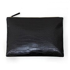 Women Clutches Crocodile Grain PU Leather Envelope Clutch Bag Black