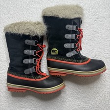 Sorel Joan of Artic Waterproof Boots Orange Black Faux Fur Sz 5 Youth/ 7 Women