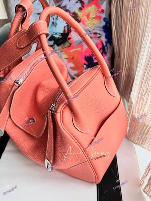 HERMES Lindy 34 Shoulder Bag Taurillon Clemence Crevette Palladium