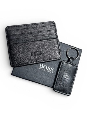 Hugo Boss Men s Black Real Leather Credit CardHolder Miniwallet Keyring Gift Usa
