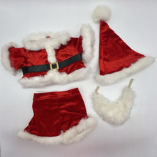 Build A Bear Santa Claus Costume White Fur Trim Jacket Pants Hat Beard Teddy Set