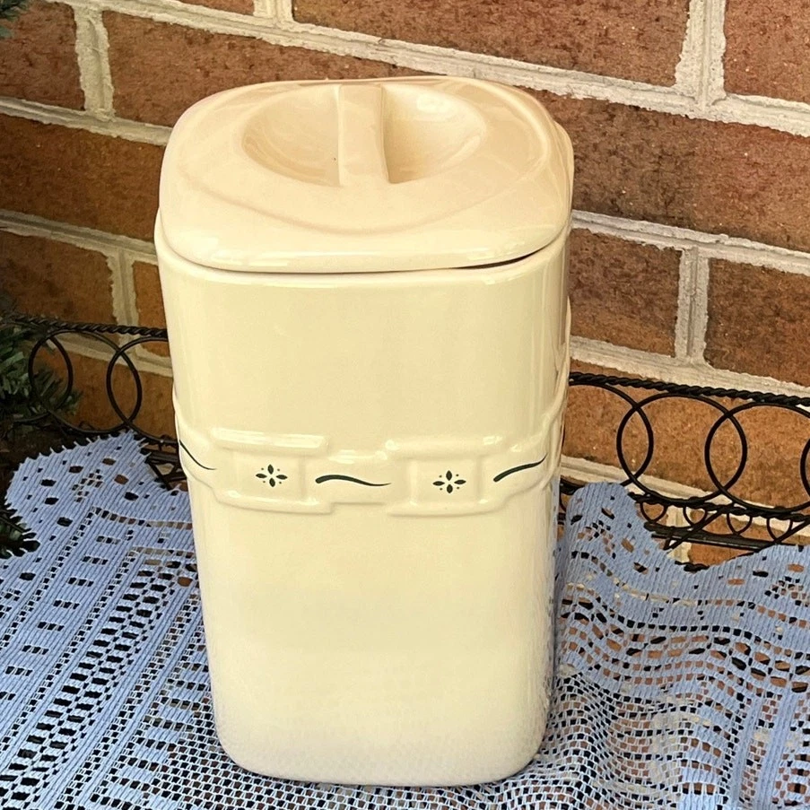 LONGABERGER Woven Traditions Classic Green Large Square Canister Pottery RARE