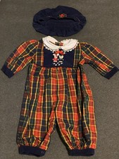 Vintage Bunny Embroidered Romper 3-6 Months Collared Long Sleeve Hat 2-Piece