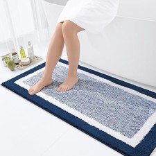 Bathroom Rugs 47x24, Extra Soft and Absorbent 47" x 24" Navy and White