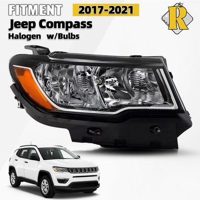 Halogen Headlight For 2017-2021 Jeep Compass Chrome Right Passenger 55112706AF