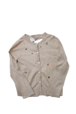 Bonpoint Girls Button Front Knit Rhinestone Cardigan Sweater Brown Cotton Size 3