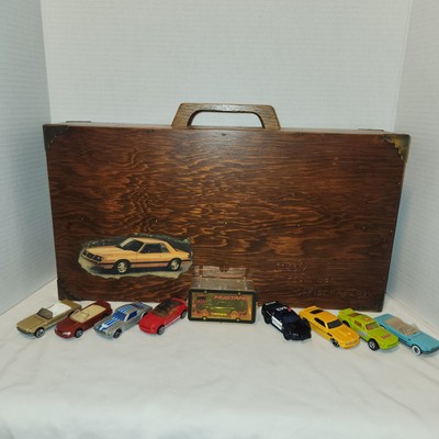  Handmade Wood Diecast Car Case Ford Mustang Themed With Vehicles 