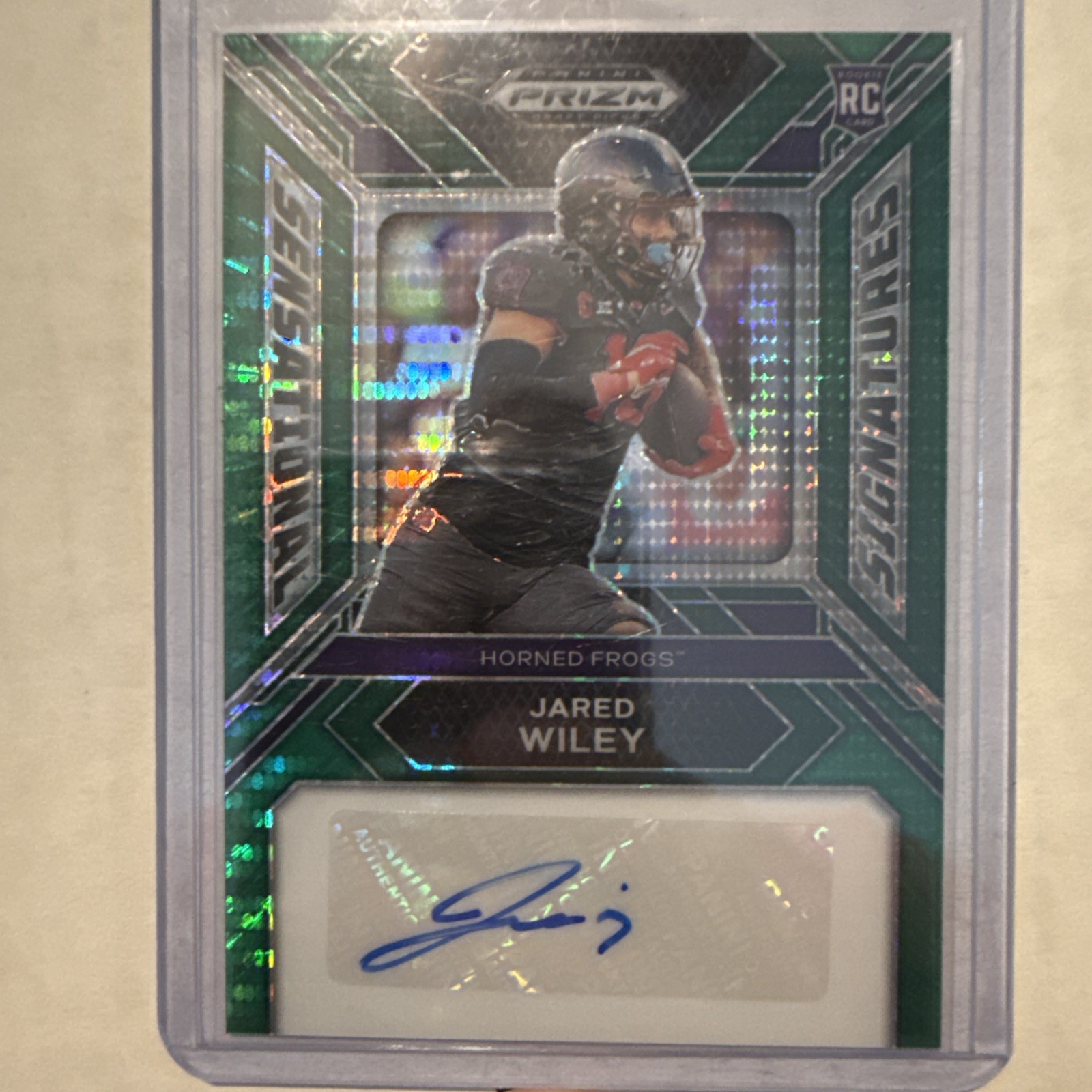 Jared Wiley Panini Prizm Draft Picks Sensational Signatures #SSJWY Green Pulsar