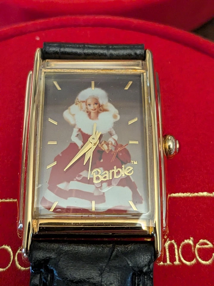1995 PEPPERMINT принцесса Барби ископаемый часы, черный кожаный ремешок, новый в коробке ограниченного - Изображение 2 из 3