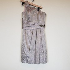 Kay Unger Purple Jacquard One Shoulder Dress Women's 6 Wedding Guest Dinner