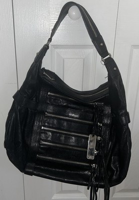 Botkier Black Soft Leather Satchel Handbag Silver Hardware   Zippers