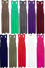 Maxi Long dress Skirt Ladies Women Maxi Jersey Toga Racer Back Vest 8-10 12-14