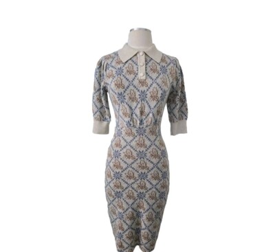 Womens SIMPLE RETRO Beige Ariana Iris Floral Pattern Knit