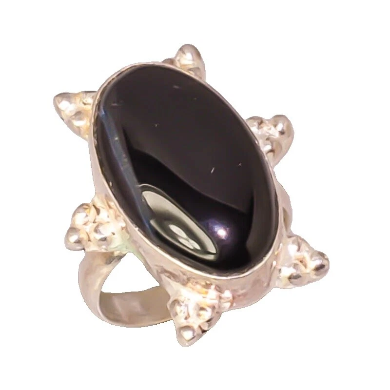 Anillos de Moda Plateado Plata Obsidiana