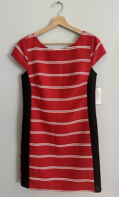 NEW ABS By Allen Schwartz Striped Red Dress Lined With Pockets Women s Size 4
