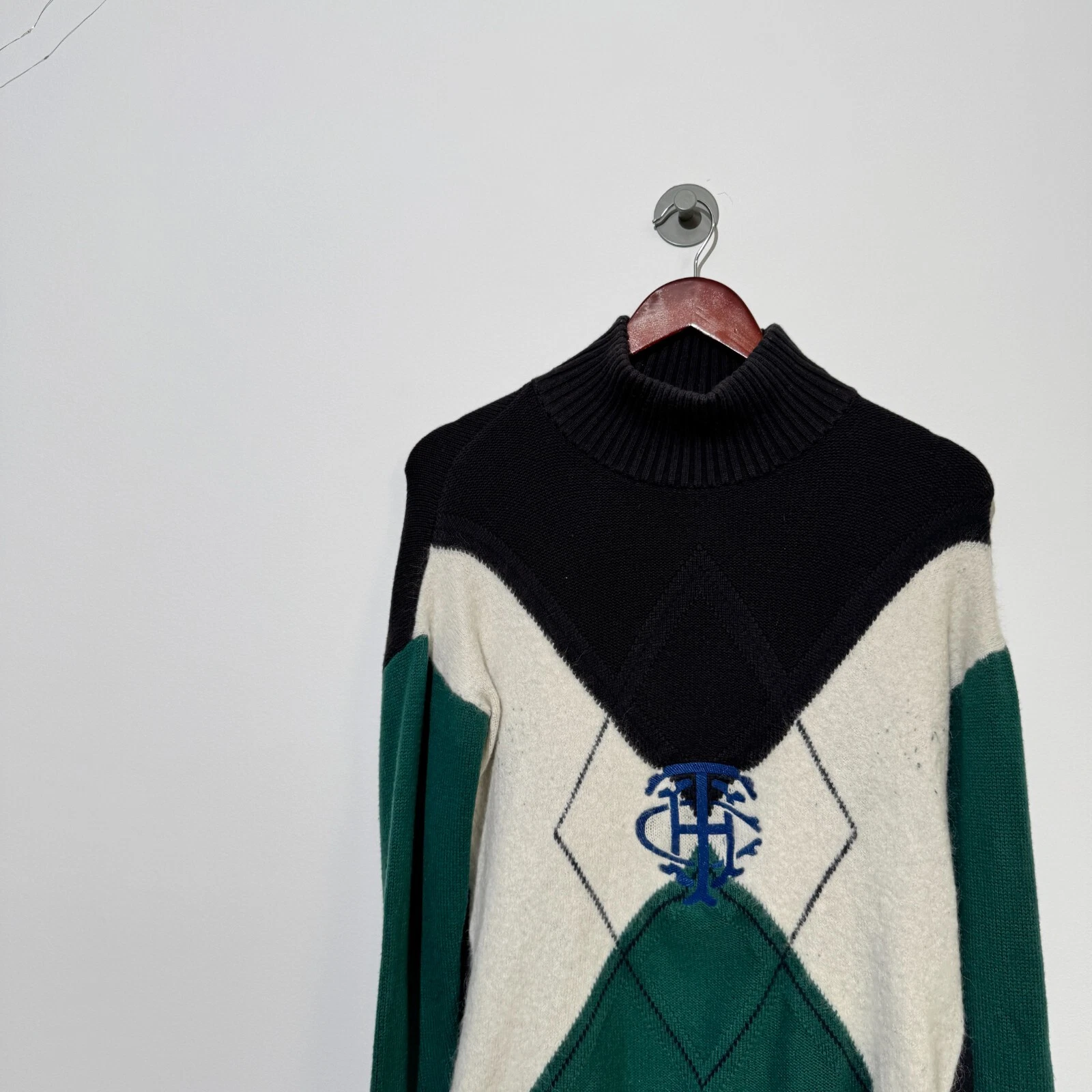 GUCCI Maglione vintage Tommy Hilfiger unisex verde nero bianco cotone taglia S astratto 9